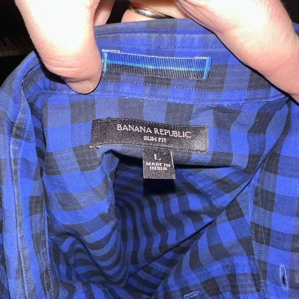 Banana Republic blue checked slim fit L business casual shirt